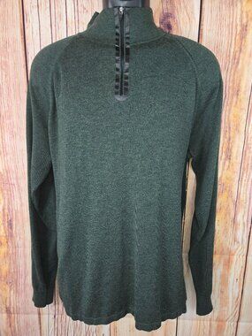 01.Algo Mens Green Wool Blend Quarter-Zip Sweater Large